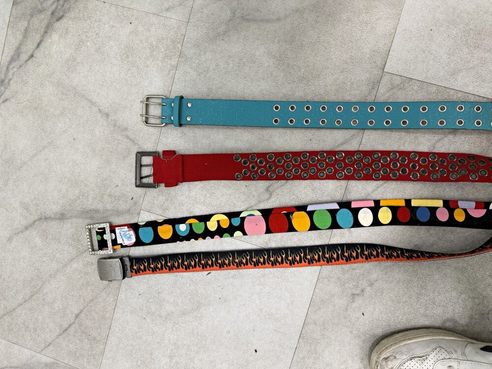 Lot of 4 Women’s Fashion Belts Multicolor Assorted Patterns Grommet Studded